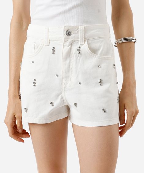 short reto feminino de sarja com brilhos off white