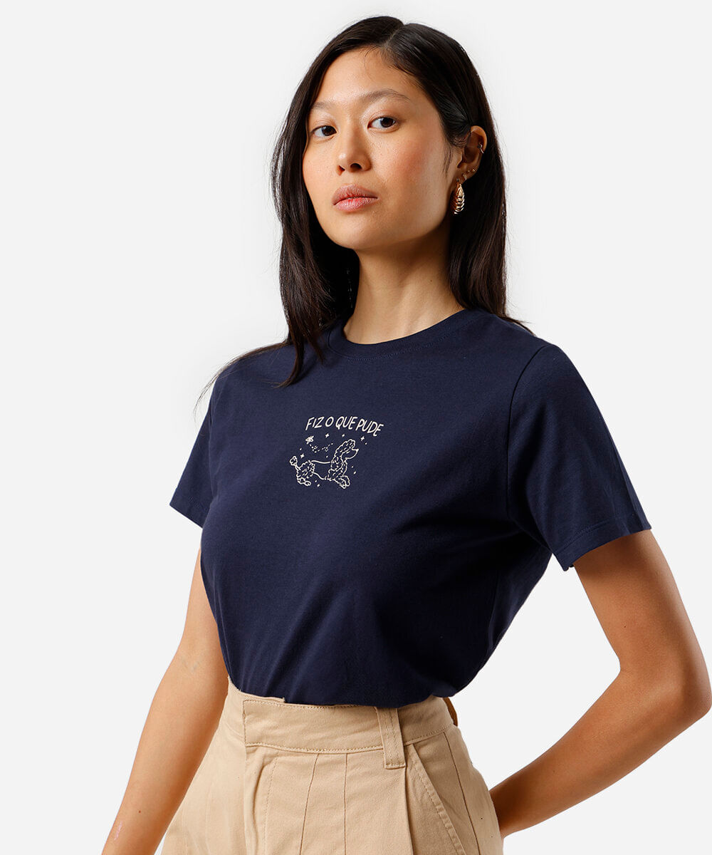 camiseta feminina de algodão estampada azul