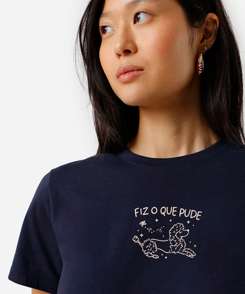 camiseta feminina de algodão estampada azul