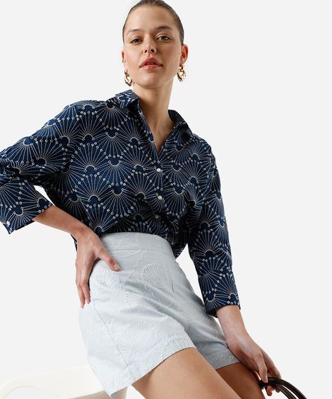 camisa feminina de laise bordada azul