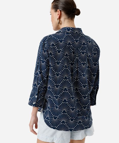 camisa feminina de laise bordada azul
