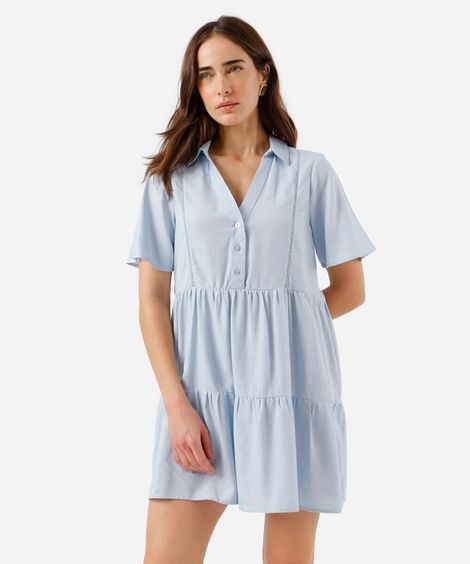 vestido curto feminino com linho azul