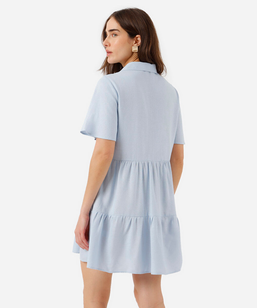 vestido curto feminino com linho azul