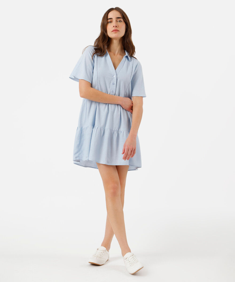 vestido curto feminino com linho azul