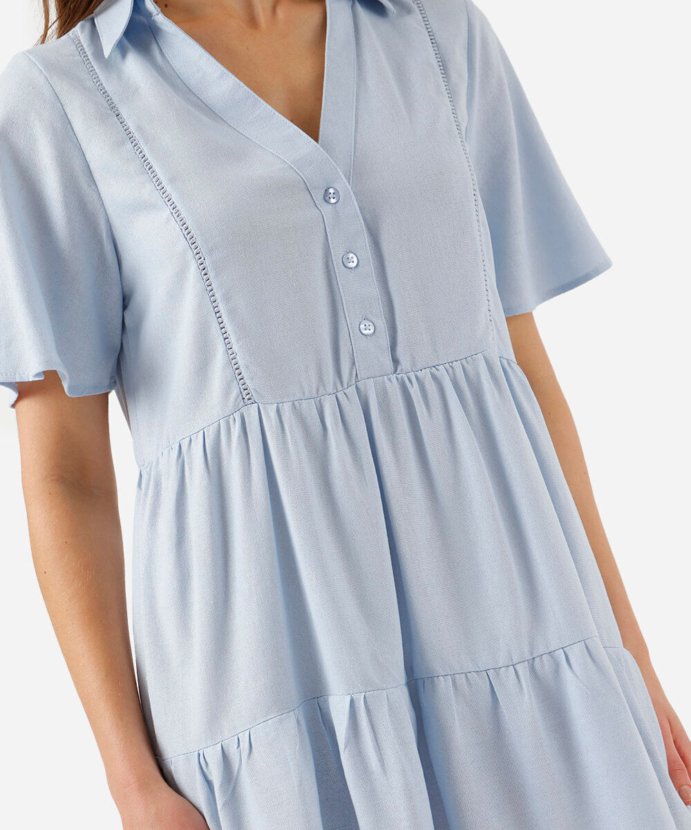 vestido curto feminino com linho azul