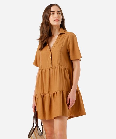 vestido curto feminino com linho bege