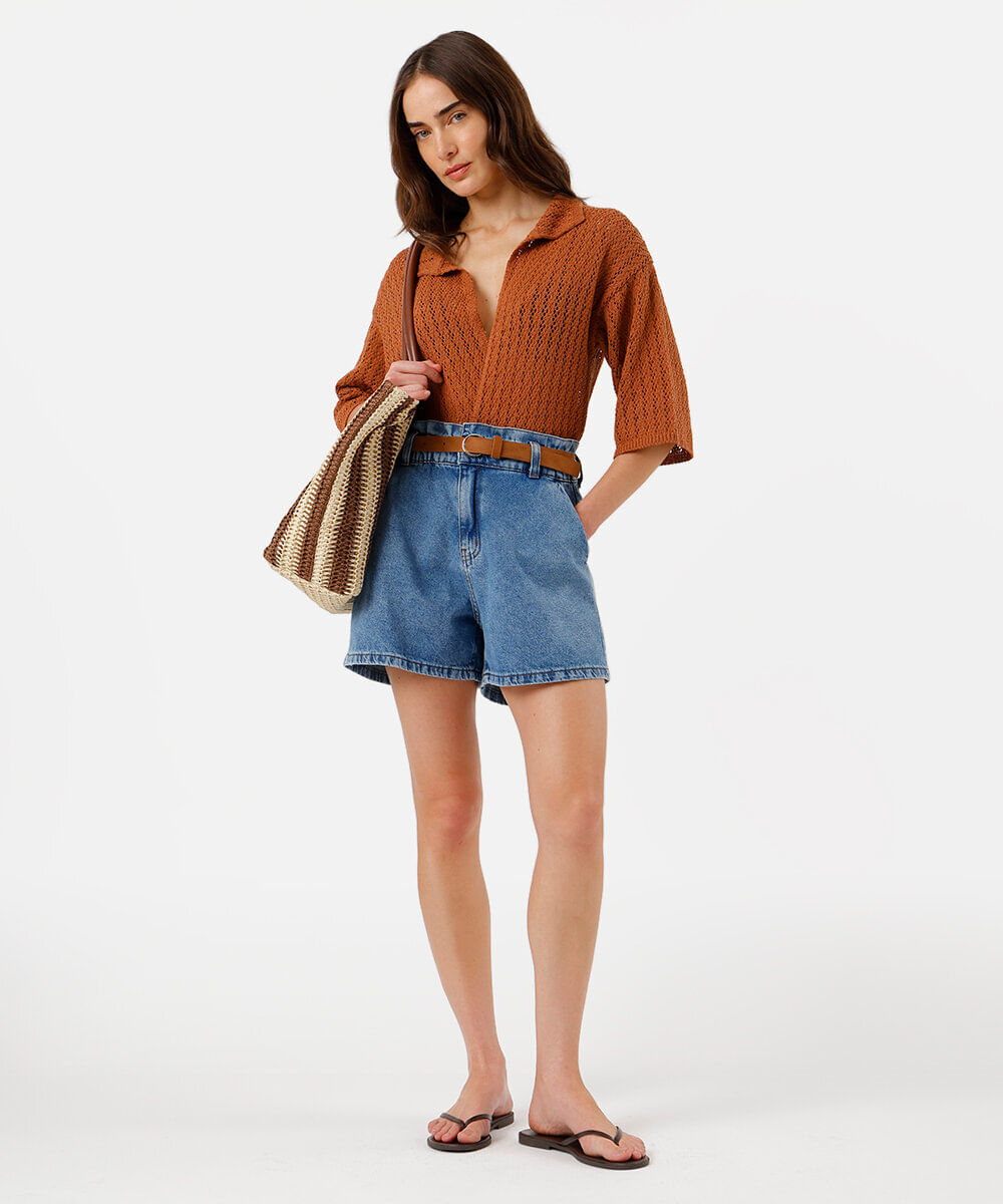 short clochard feminino com cinto azul