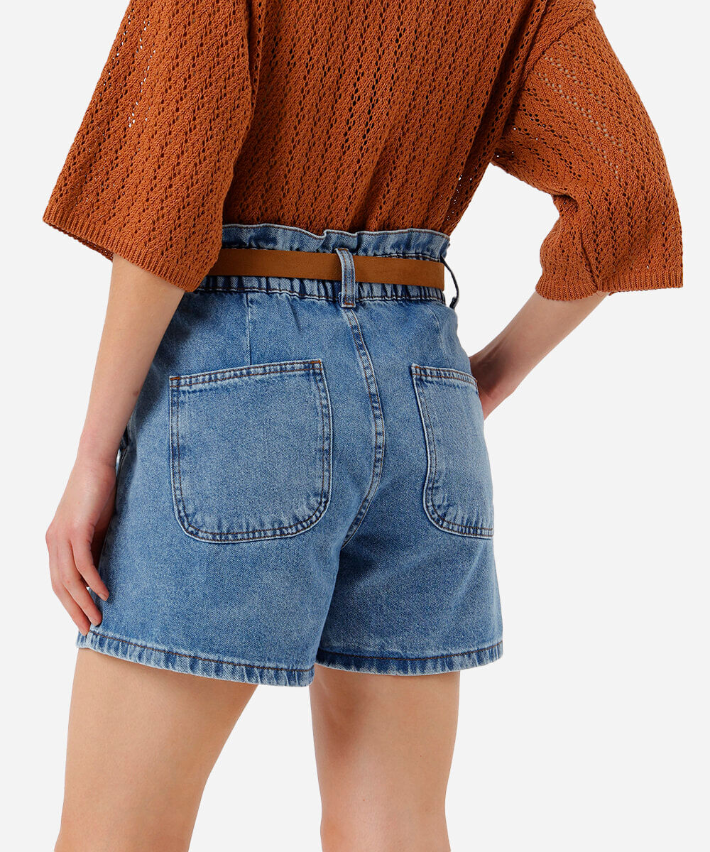 short clochard feminino com cinto azul