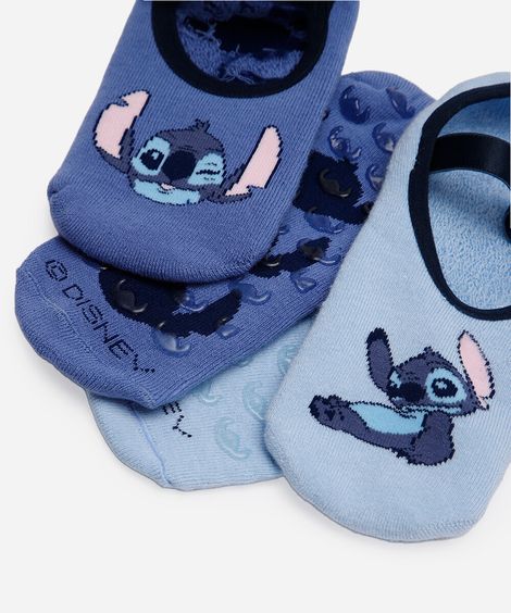 kit de 2 meias femininas sapatilha com antiderrapante stitch colorido