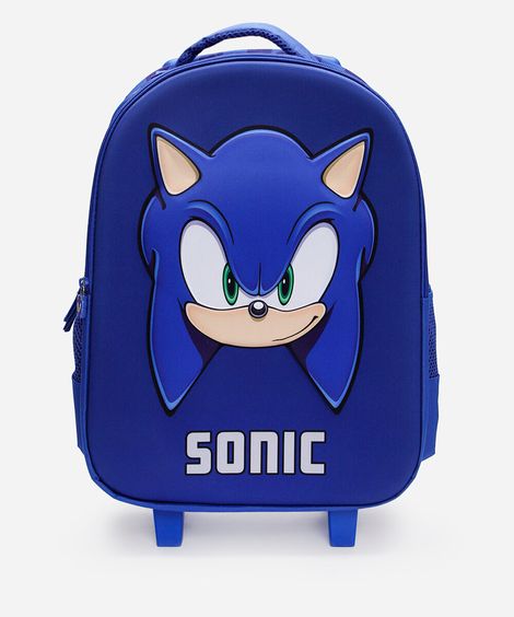 mochila infantil de rodinha sonic azul