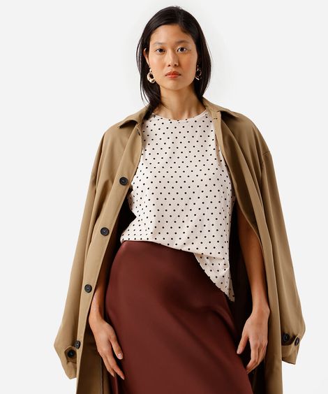 blusa feminina de viscose manga curta poá bege