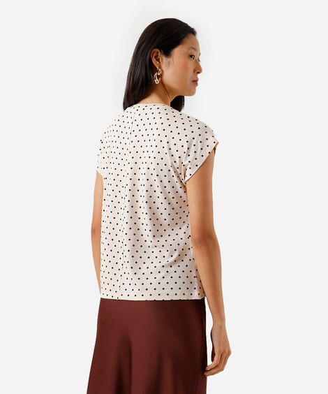 blusa feminina de viscose manga curta poá bege