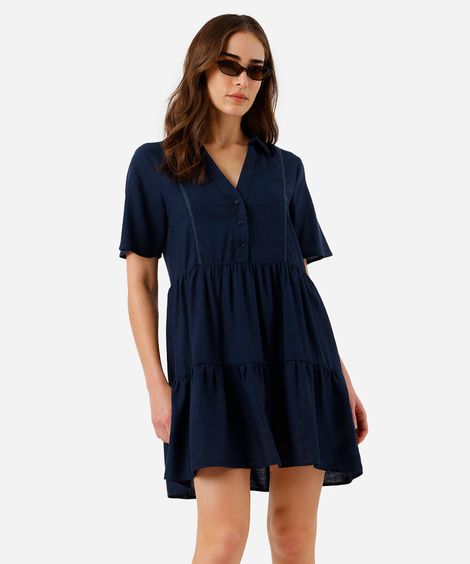 vestido curto feminino com linho azul