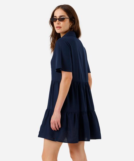 vestido curto feminino com linho azul