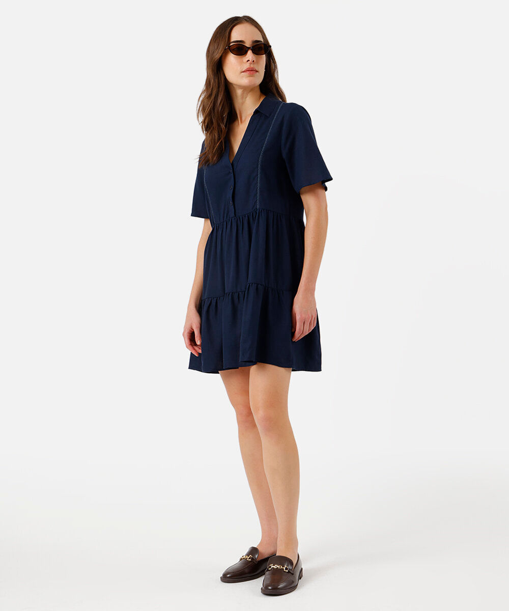 vestido curto feminino com linho azul
