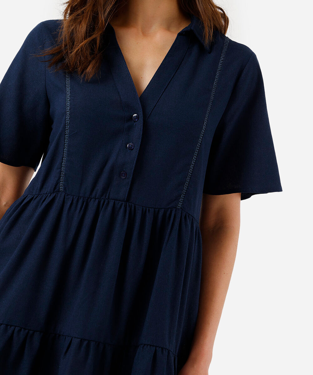 vestido curto feminino com linho azul