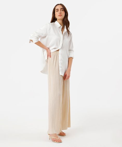 calça pantalona feminina plissada - bege claro