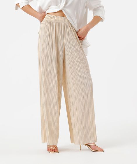 calça pantalona feminina plissada - bege claro