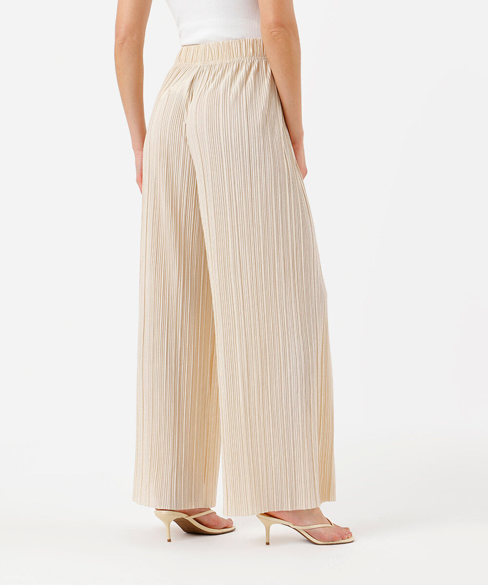 calça pantalona feminina plissada - bege claro