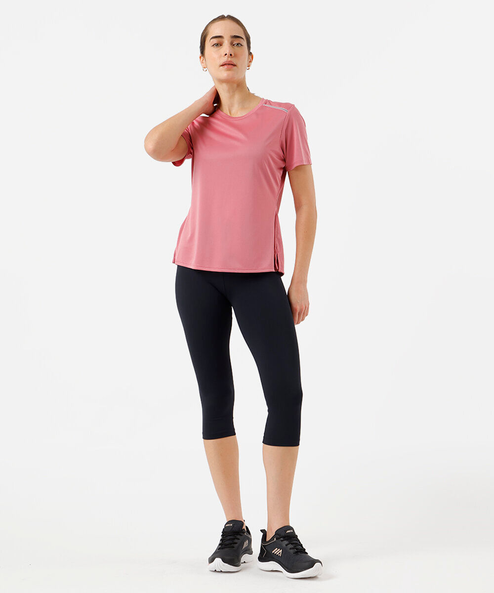 Camiseta feminina com refletivo no ombro - rosê