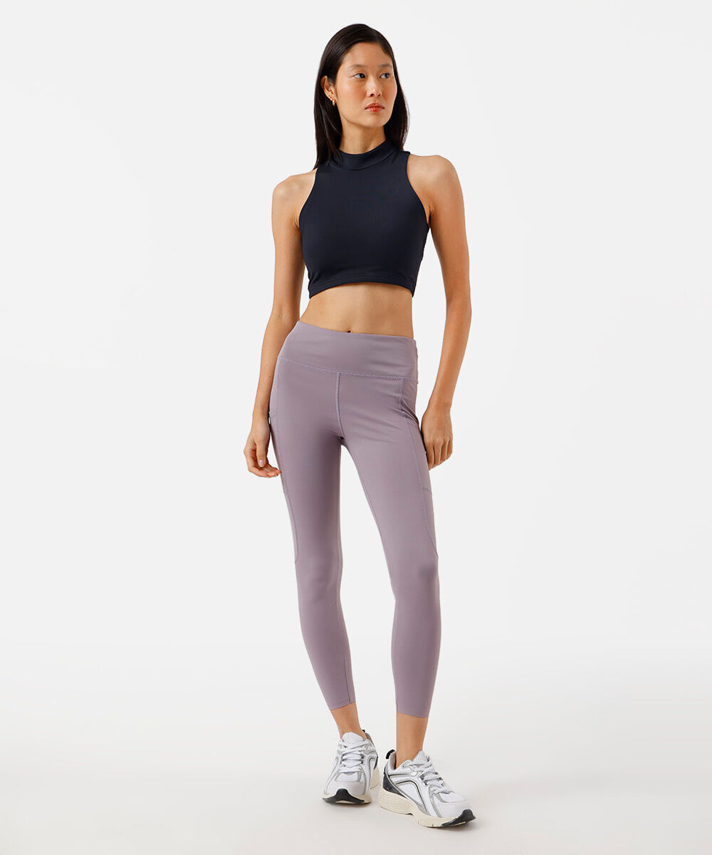 calça legging feminina esportiva com bolsos roxa