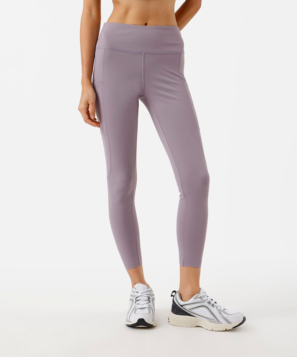 calça legging feminina esportiva com bolsos roxa