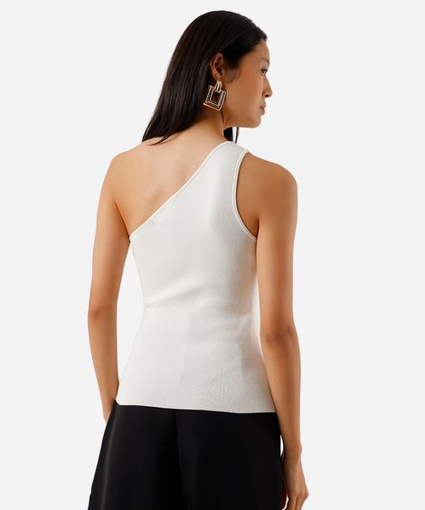 regata feminina de tricot ombro único canelada off white