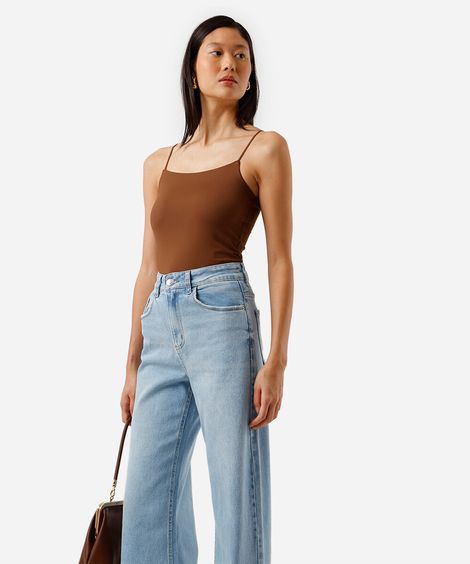 blusa alça fina feminina de poliamida marrom