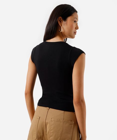 blusa baby look feminina de algodão canelada básica preta