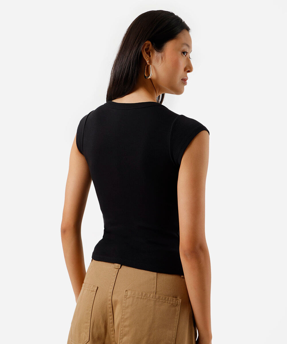 blusa baby look feminina de algodão canelada básica preta