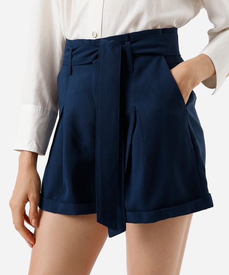 short de alfaiataria feminino com faixa azul