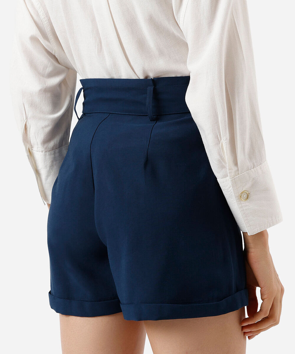 short de alfaiataria feminino com faixa azul