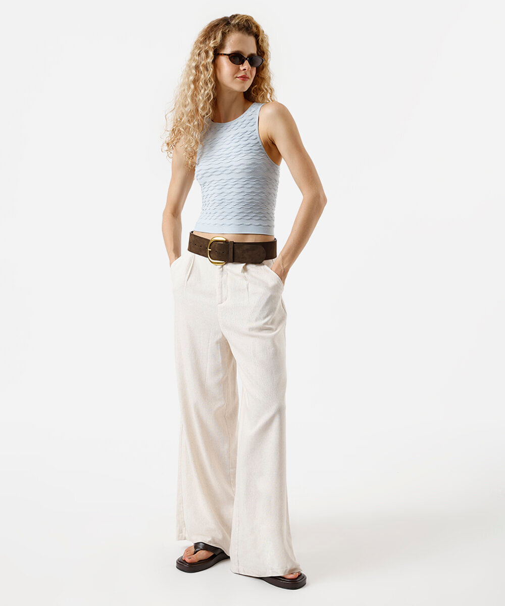 regata cropped feminina de poliamida texturizada azul