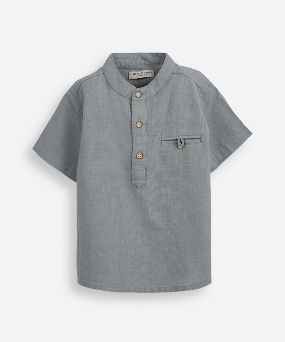 camisa infantil manga curta gola padre com bolso verde