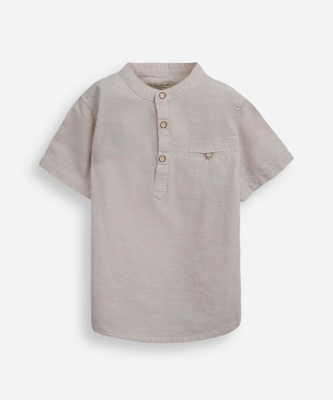 camisa infantil de algodão gola padre bege