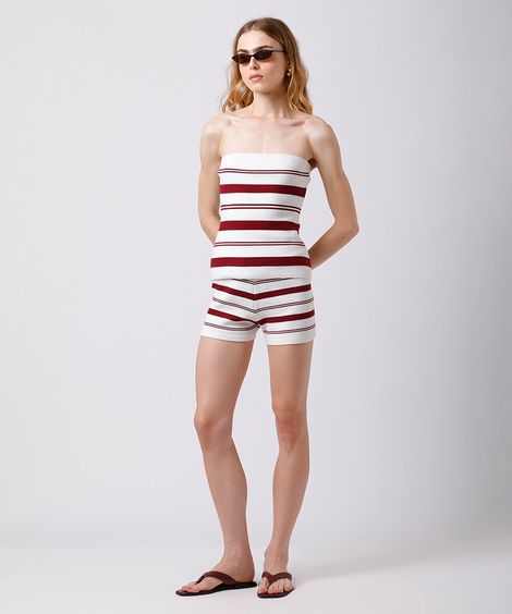 short curto feminino de tricot listrado mindset colorido