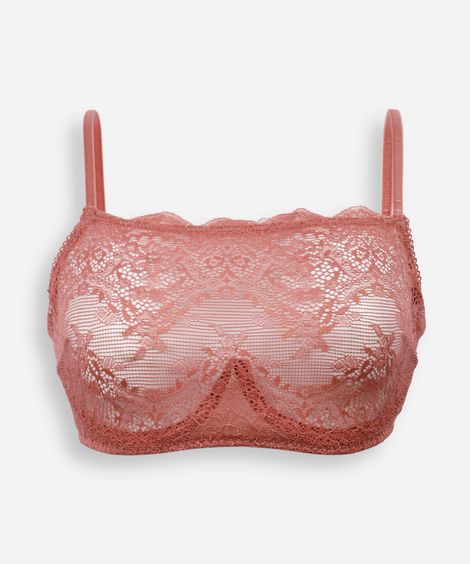 sutiã faixa de renda floral com aro rosa