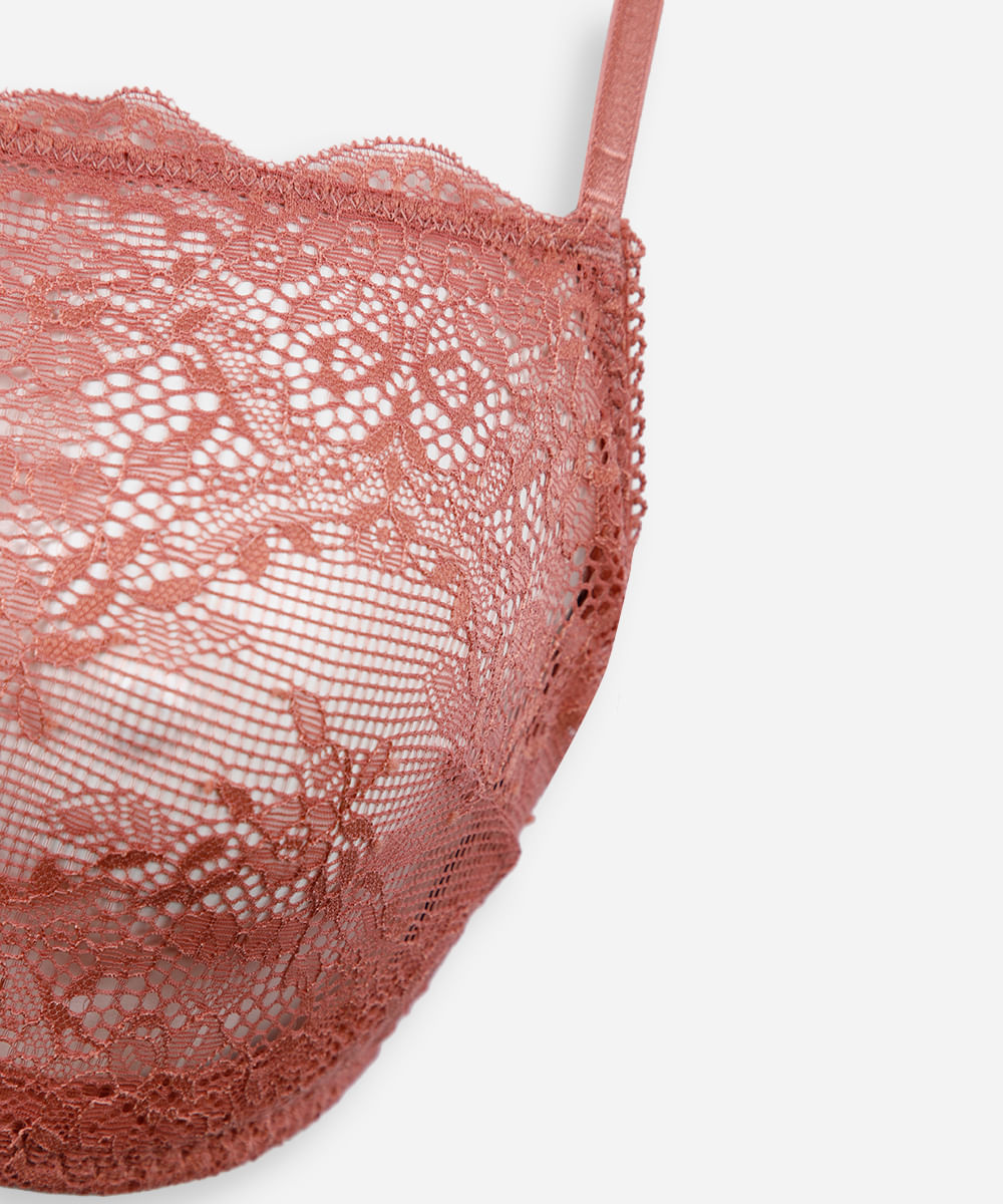 sutiã faixa de renda floral com aro rosa