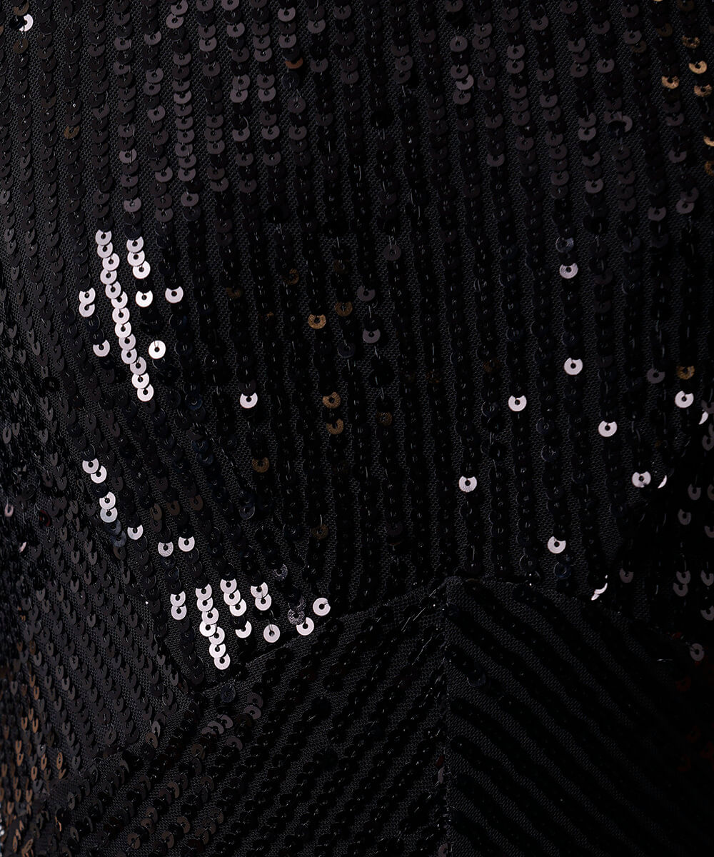 vestido midi feminino de paetê com amarração mindset preto