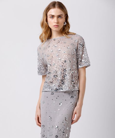 blusa feminina de paetê mindset prateada