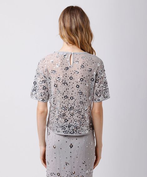 blusa feminina de paetê mindset prateada