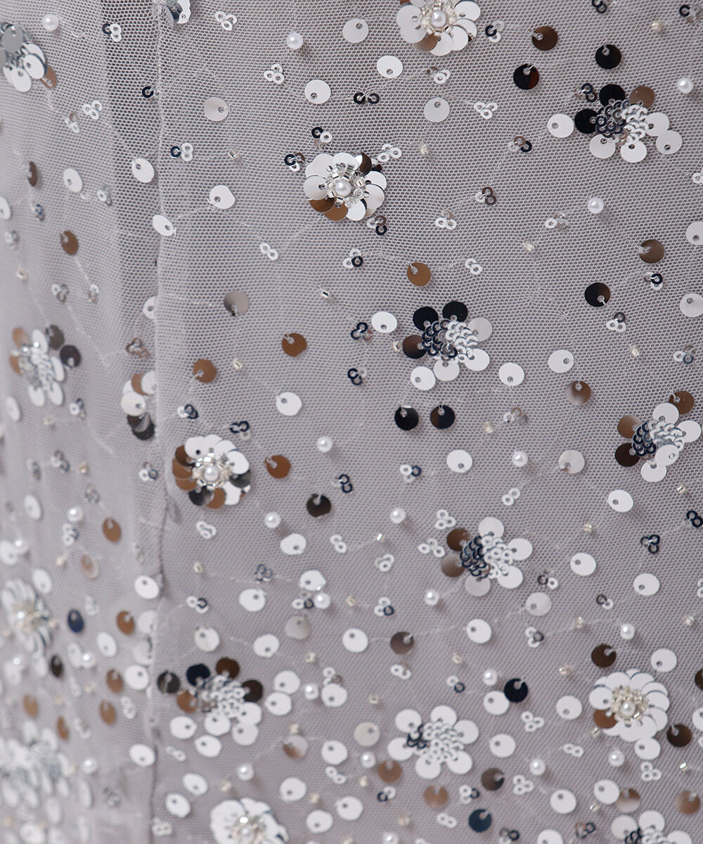 saia midi feminina de paetê com fenda mindset prateada