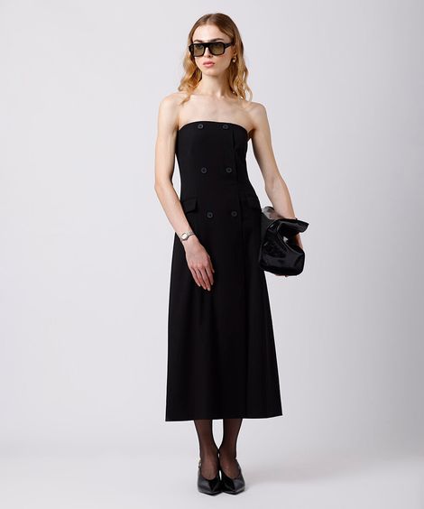 vestido midi sem alça feminino com fenda mindset preto