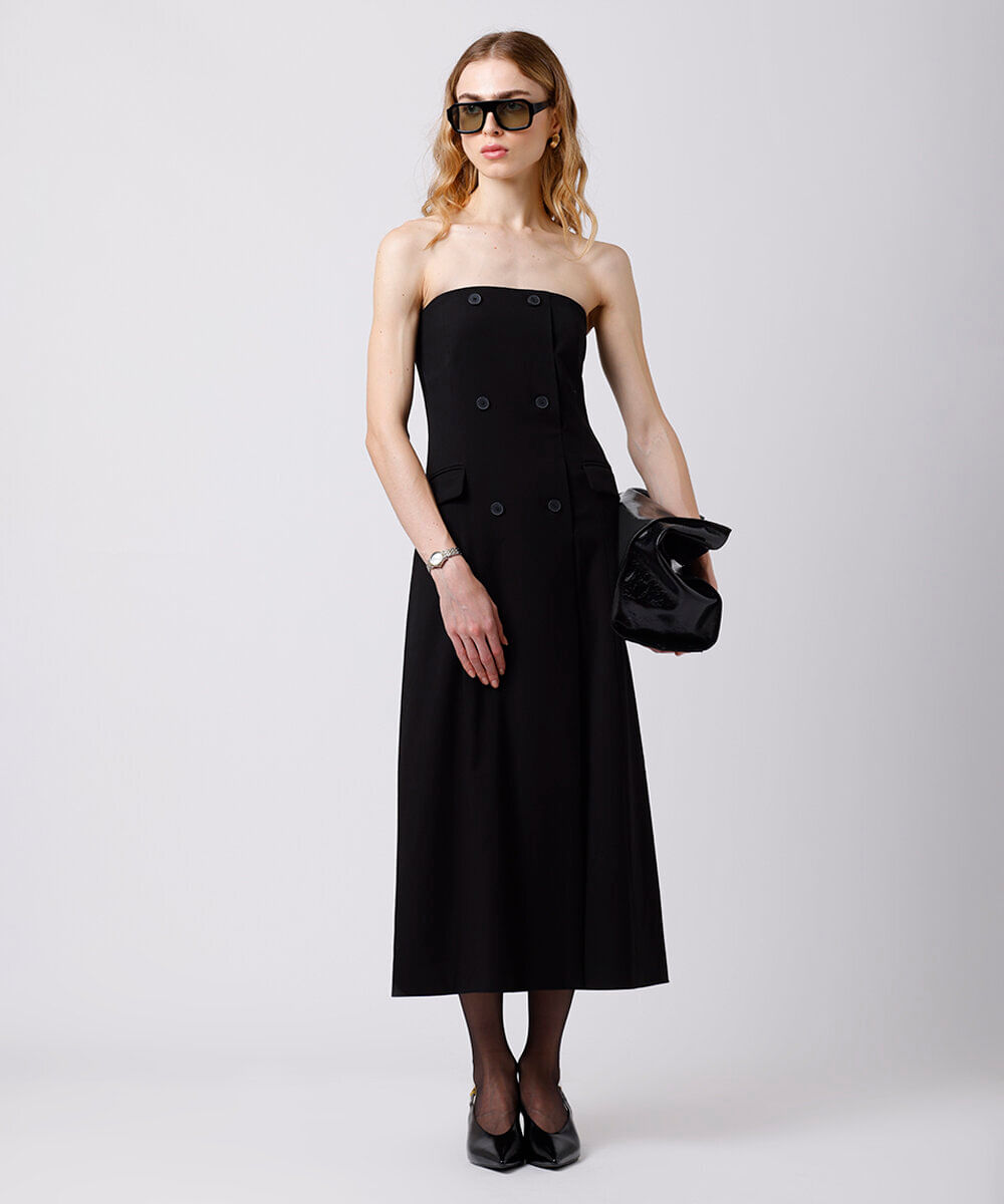 vestido midi sem alça feminino com fenda mindset preto