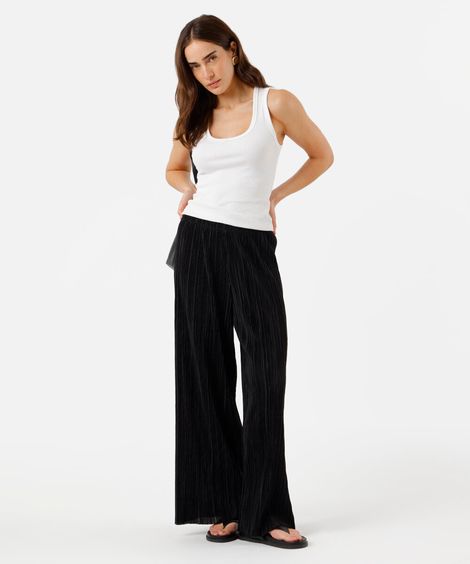 calça pantalona feminina plissada preto