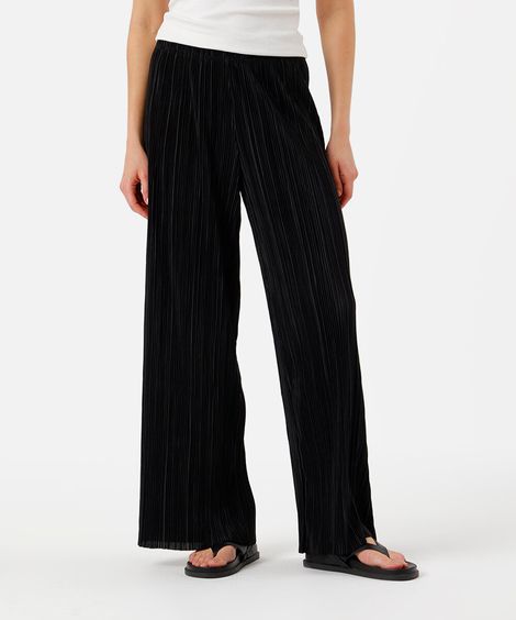calça pantalona feminina plissada preto
