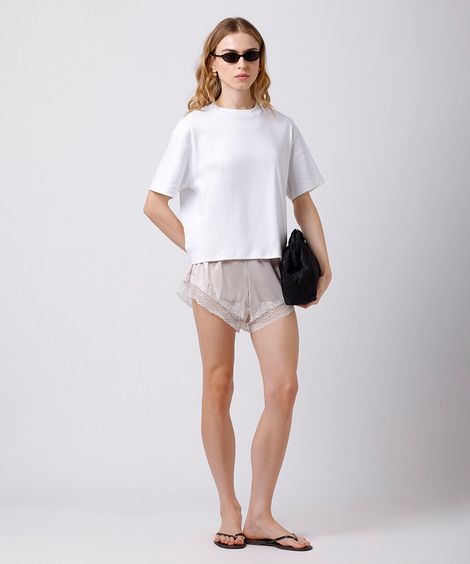short estilo pijama feminino com renda acetinado mindset - champagne