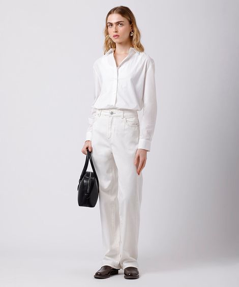 calça reta feminina de sarja mindset off white
