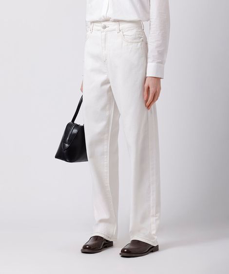 calça reta feminina de sarja mindset off white