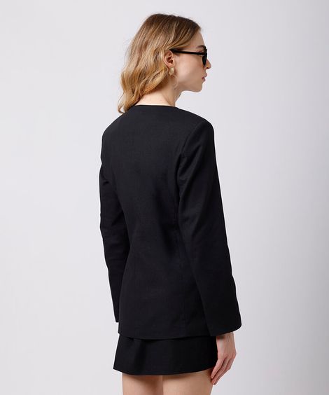 blazer de alfaiataria feminino com linho mindset preto